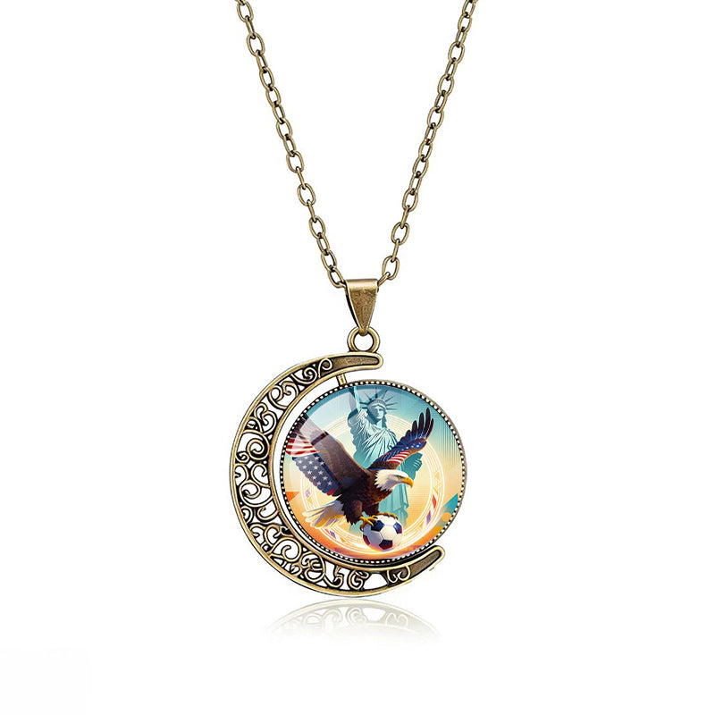 Casual Double-Sided Rotating Moon Geometric Crystal Pendant Plated Alloy Necklace Unisex Multi-Layer Cable Chain
