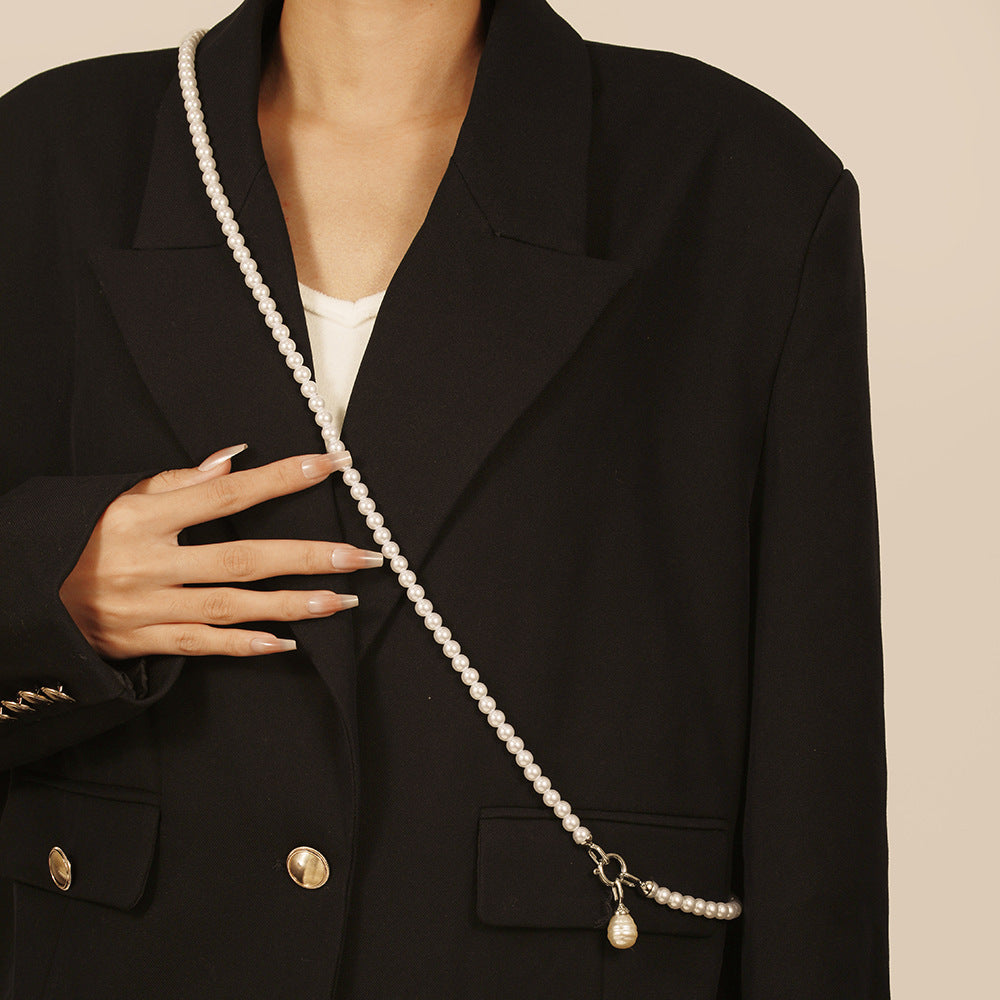Minimalist Geometric Round Faux Pearl Alloy Multi-Layer Cable Chain Necklace Body Chain for Women and Men