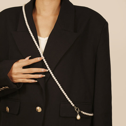Minimalist Geometric Round Faux Pearl Alloy Multi-Layer Cable Chain Necklace Body Chain for Women and Men