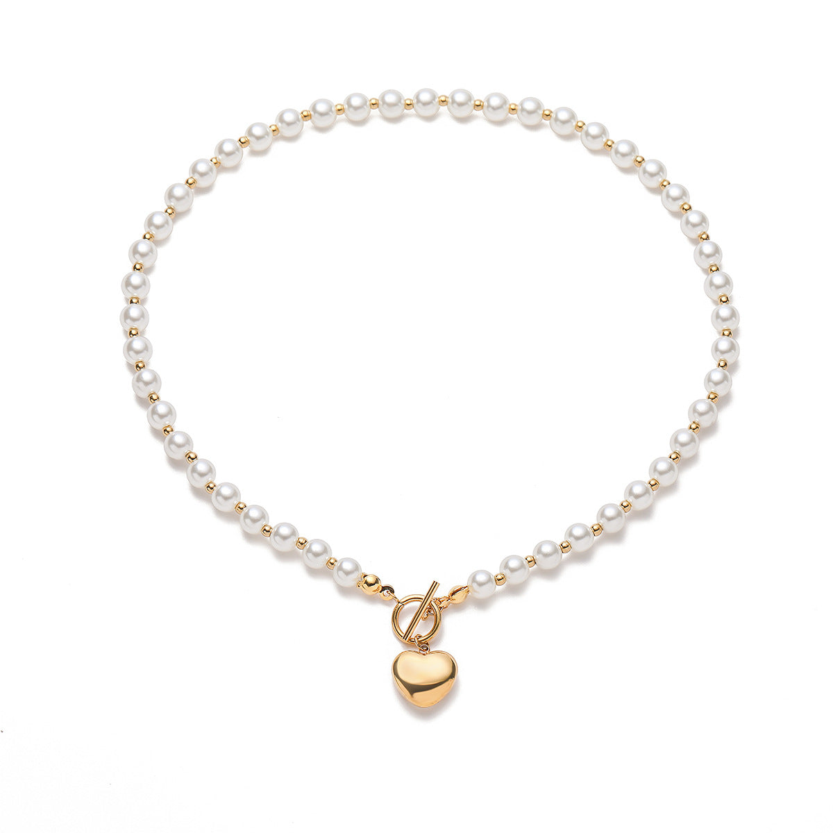 Minimalist Gold Plated Titanium Steel Heart Pearl Pendant Necklace for Women
