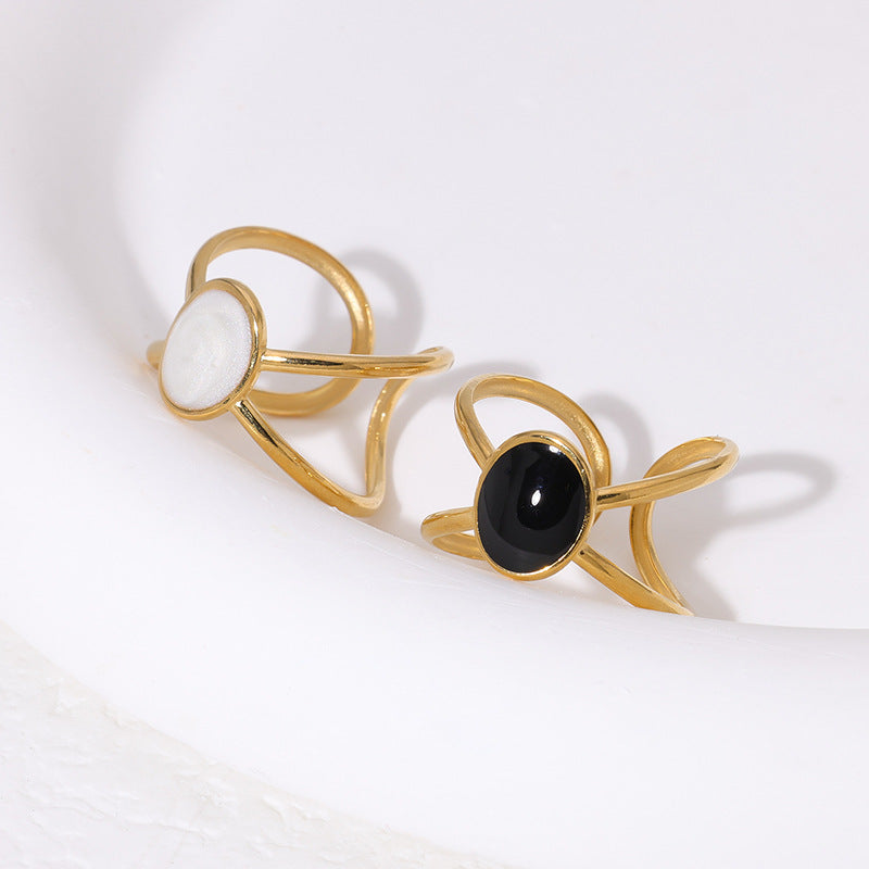 Minimalist Geometric Oval Line Design 18K Gold Plated Stainless Steel Ring for Women
