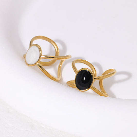 Anello da Donna in Acciaio Inossidabile Placcato Oro 18K con Design Ovale Geometrico Minimalista