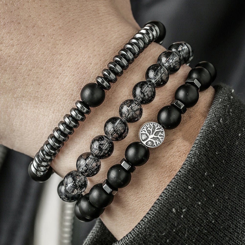 Vintage Punk Matte Brass Bracelet Set with Cubic Zirconia Crown Lion Head and Dice Beads