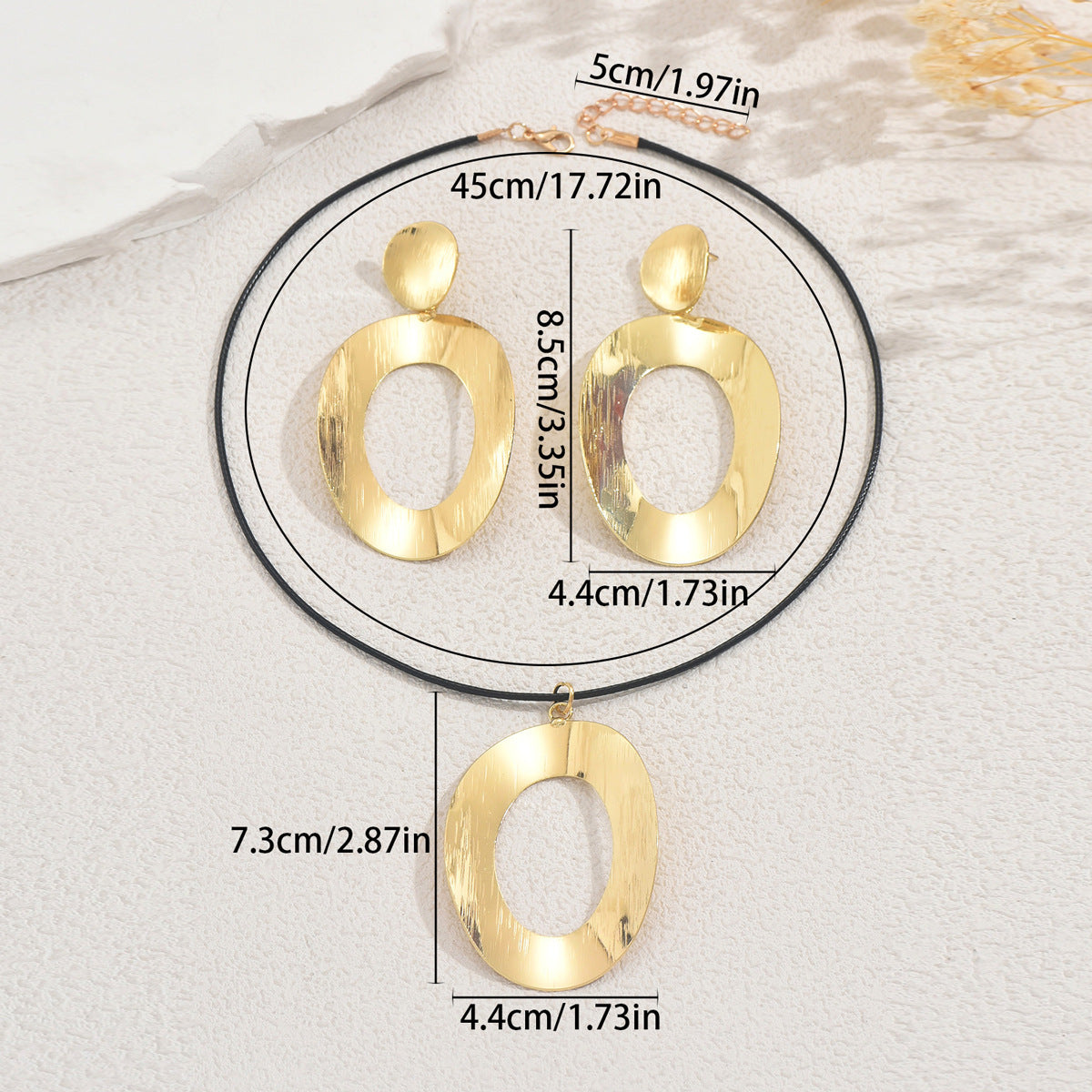 Minimalist Geometric Large Hoop Earrings and Long Necklace Set for Women Alloy with Plating Finish