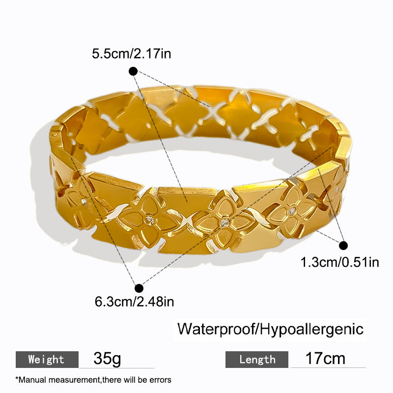 Vintage Geometric Floral Hollow Plated Titanium Steel Bracelet for Women