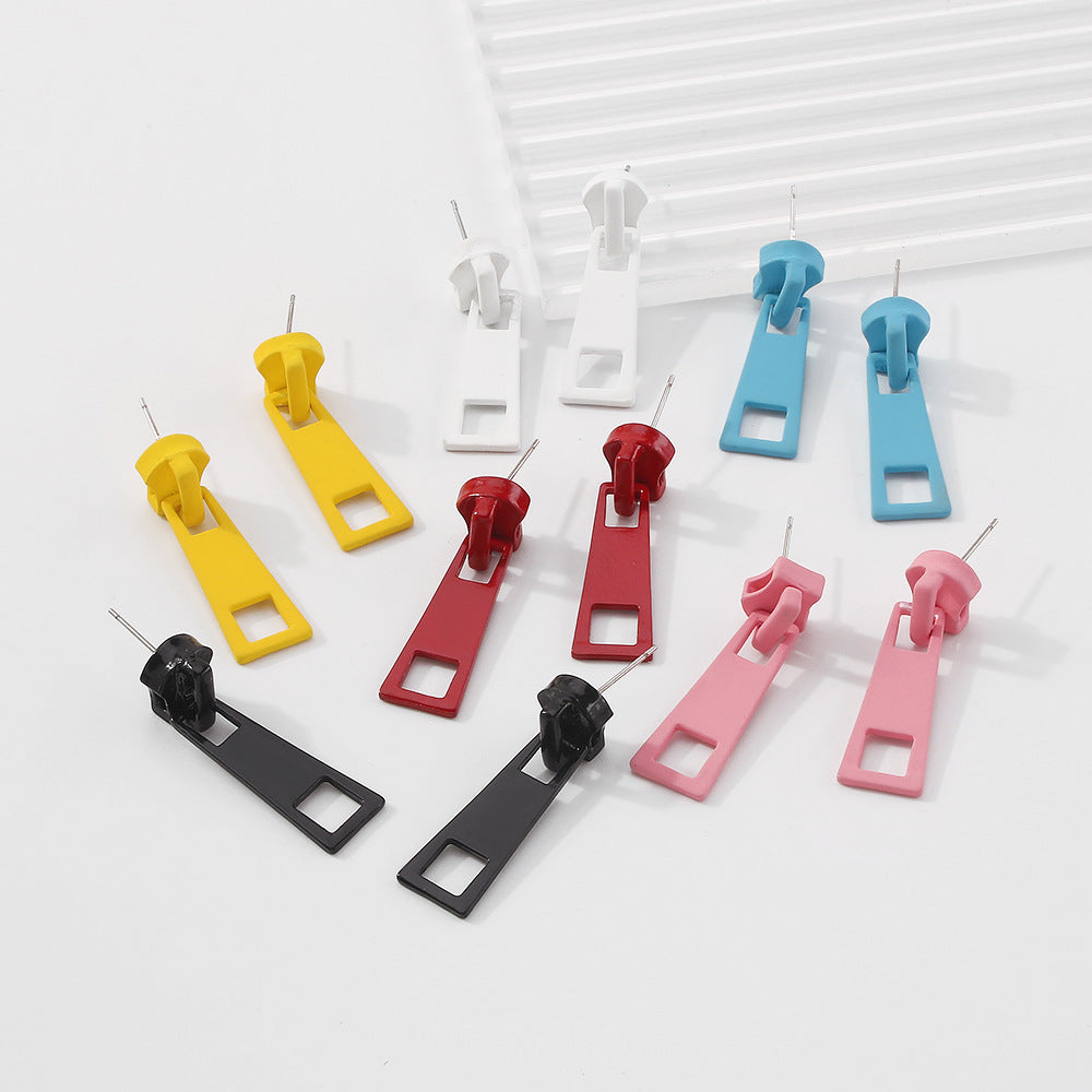 Pendientes de aleación con forma de cremallera minimalistas para mujer con diseño geométrico y acabado galvanizado