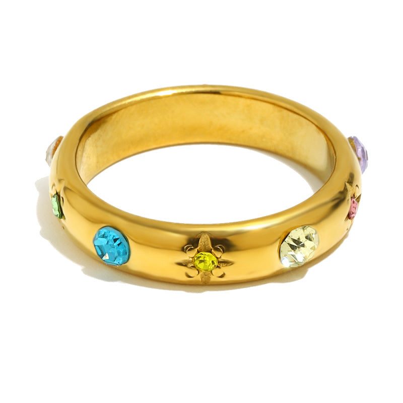 Anello in acciaio inossidabile placcato oro con strass floreali a goccia, geometrico, lussuoso ed elegante