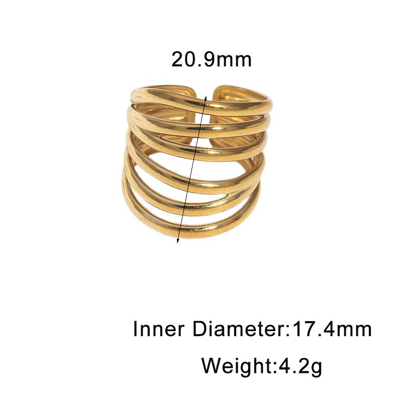 Minimalist Geometric Hollow Line Open Ring 18K Gold Plated Stainless Steel for Women