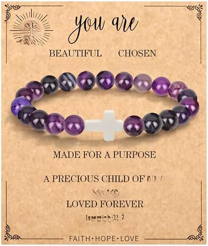 Minimalist Zebra Print Cross Natural Stone Beaded Bracelet Unisex
