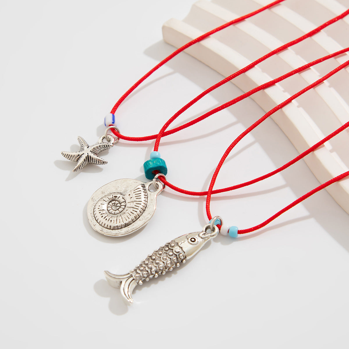 Layered Plated Alloy Fish & Shell Pendant Necklace for Women