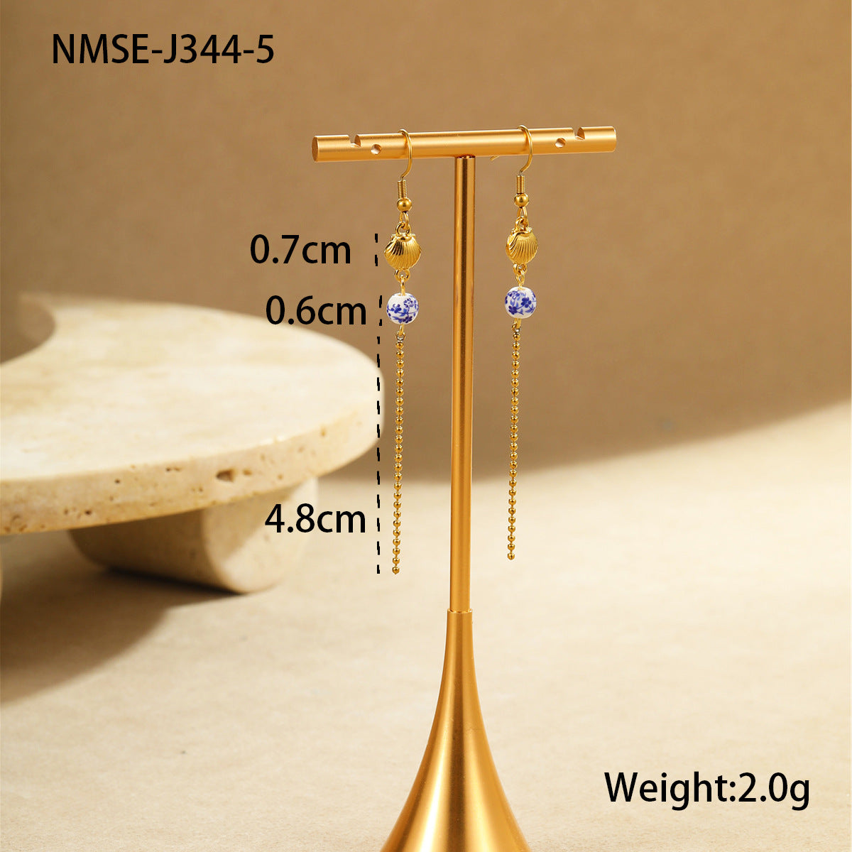 Pendientes de Acero Inoxidable con Forma de Estrella, Acentos de Concha de Cerámica y Estrella, Diseño Electrochapado Inspirado en el Océano para Mujeres