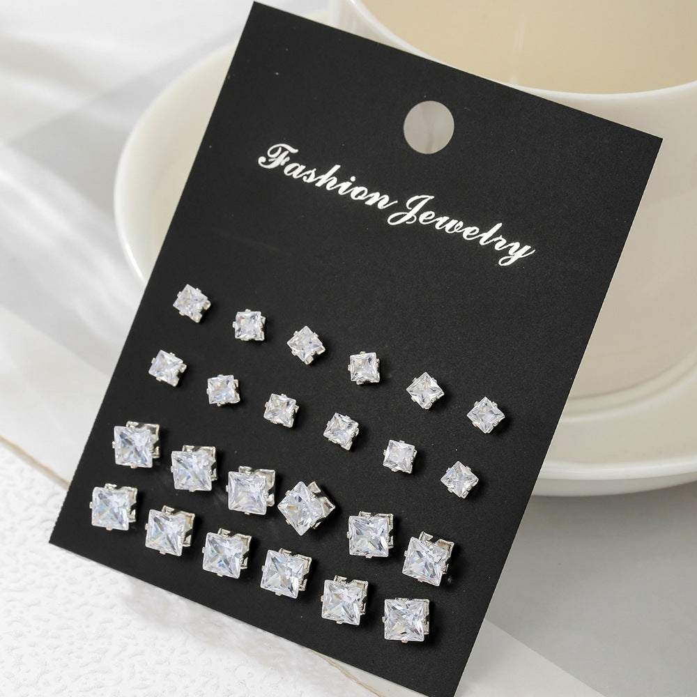 Minimalist Geometric Round and Square Micro-inlay Cubic Zirconia Alloy Earrings for Women