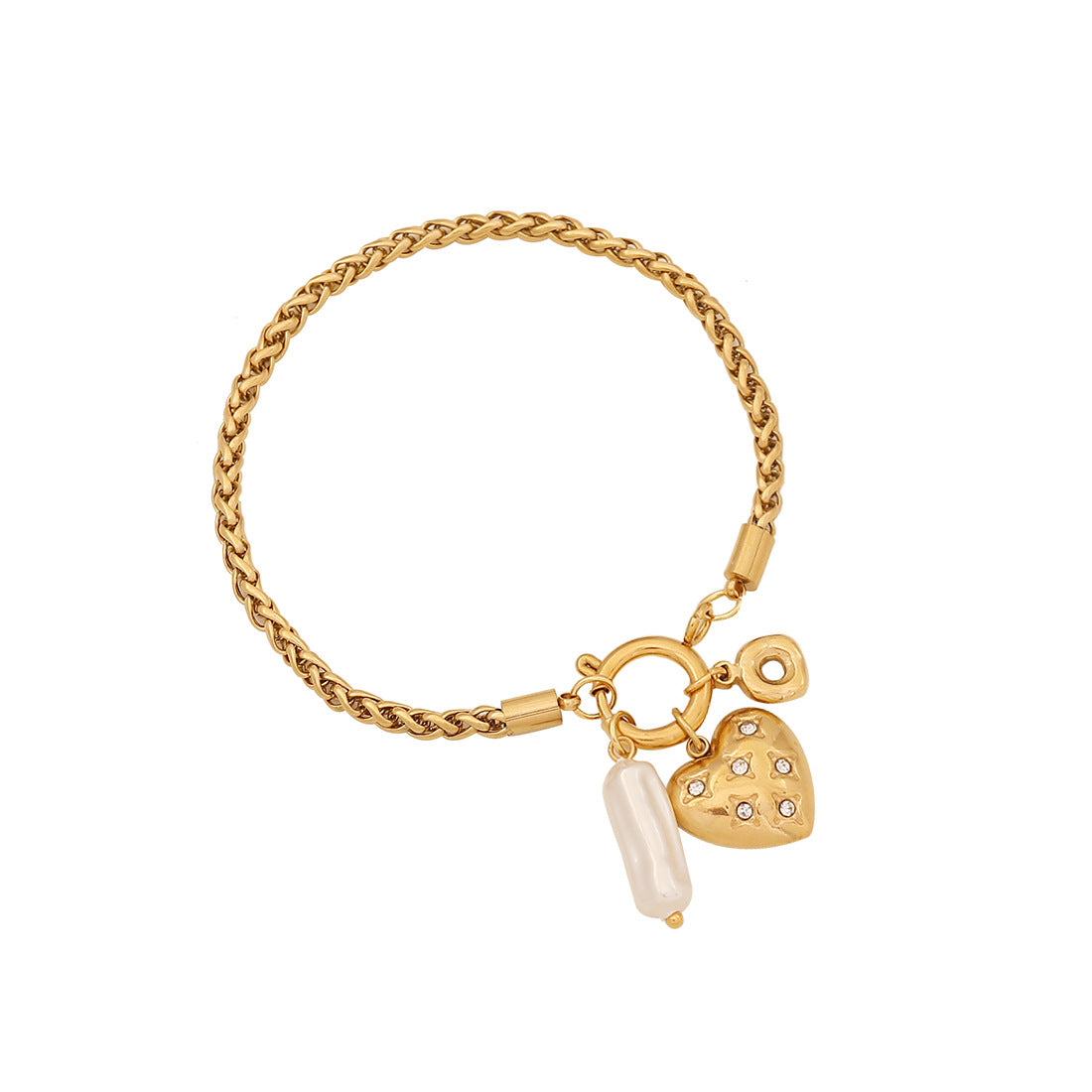 Bracciale da donna con charm fai da te a barra, elegante placcato in acciaio inossidabile, con cuore, farfalla, fiocco, perle finte e motivo floreale