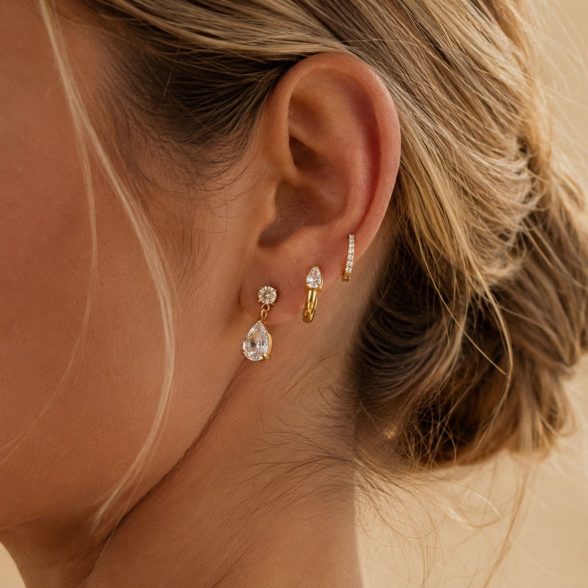 Luxury Elegant Teardrop Geometric PVD Stainless Steel Cubic Zirconia Earrings for Women