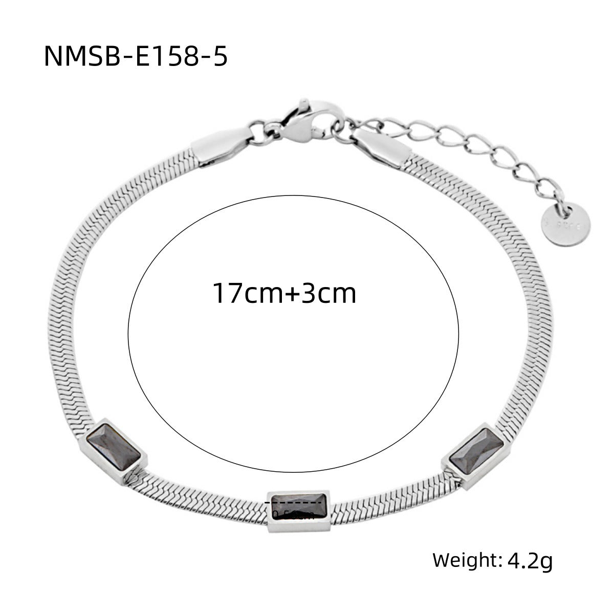 Braccialetto alla moda in acciaio inossidabile con catena a lama geometrica da donna con zirconi quadrati colorati e finitura placcata
