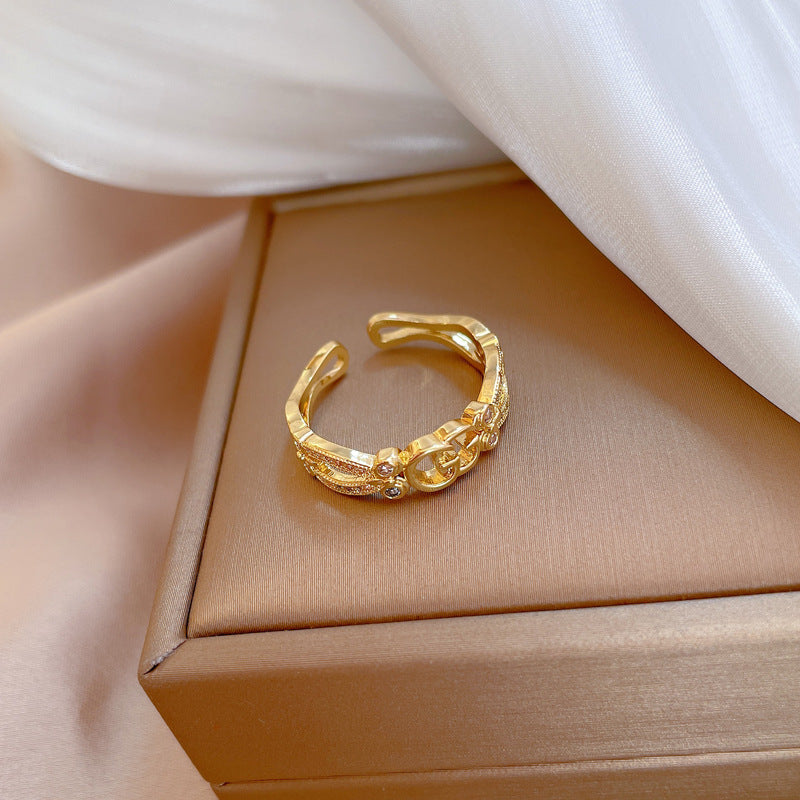 Cartoon Style Crown-Shaped Brass Ring with Real Gold Plating for Women