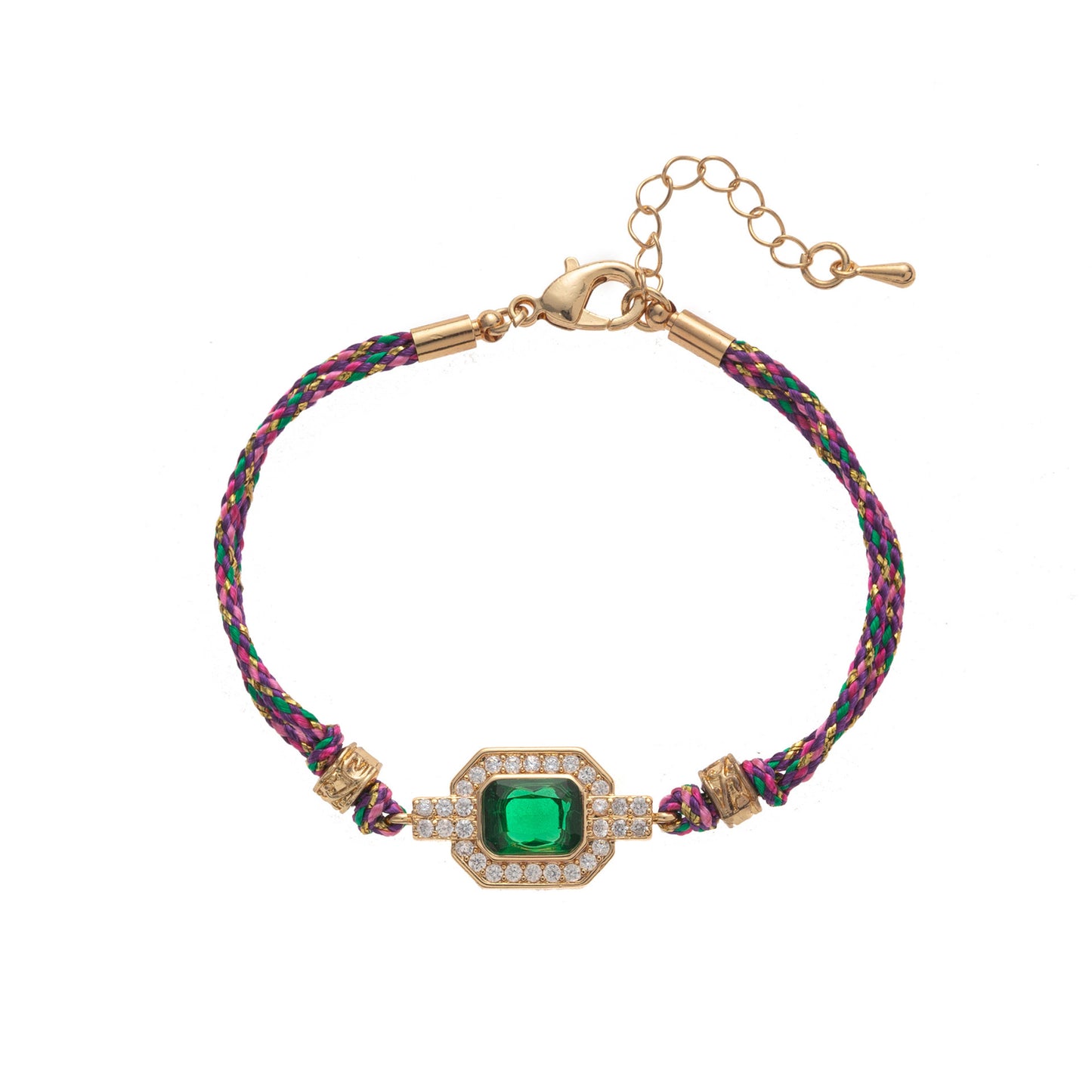 Bracciale da donna in stile bohémien vintage con quadrifoglio geometrico e zirconi intarsiati in rame