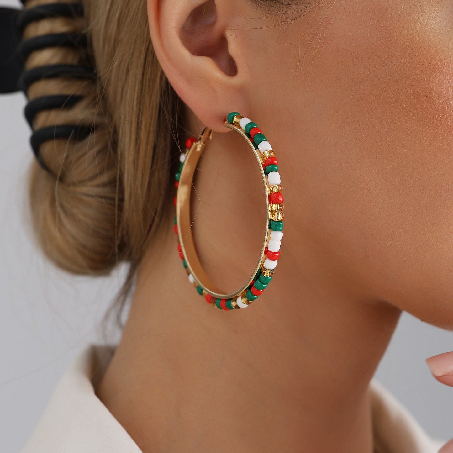 Geometric Alloy Hoop Earrings for Women with Electroplated Metallic Finish, Festive Christmas and New Year Styling