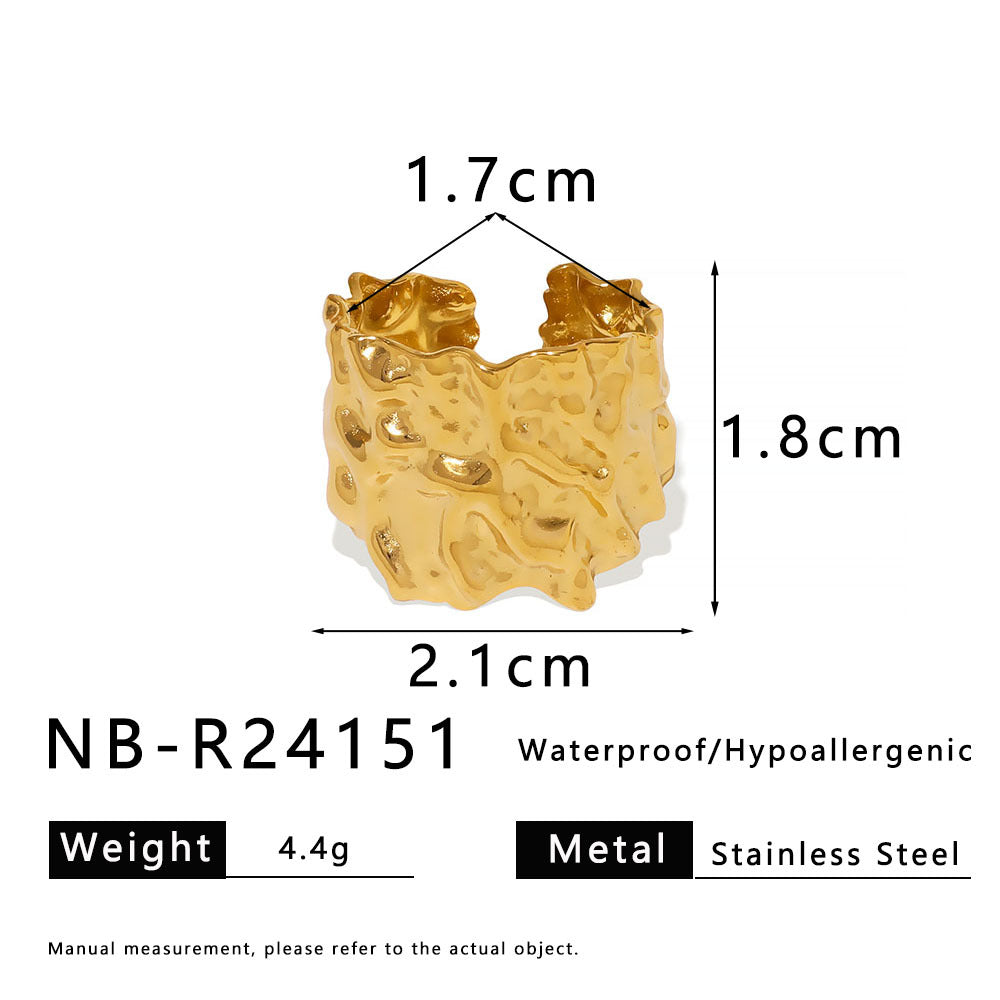 Anello in Acciaio Inox Dorato 18K Geometria Minimalista Stropicciata Unisex Moda Gioielli