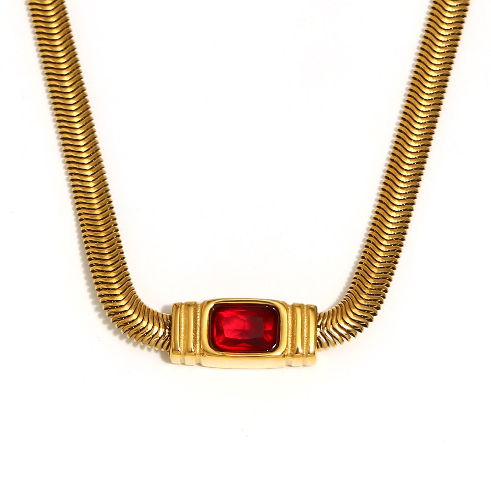 Vintage Hip Hop Geometric Stainless Steel Plated 18K Gold Snake Chain Necklace with Zircon Accents for Women