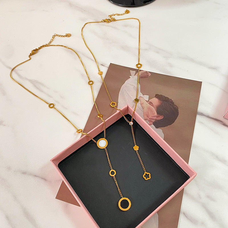 Minimalist Gold Plated Titanium Steel Floral Tassel Necklace for Unisex