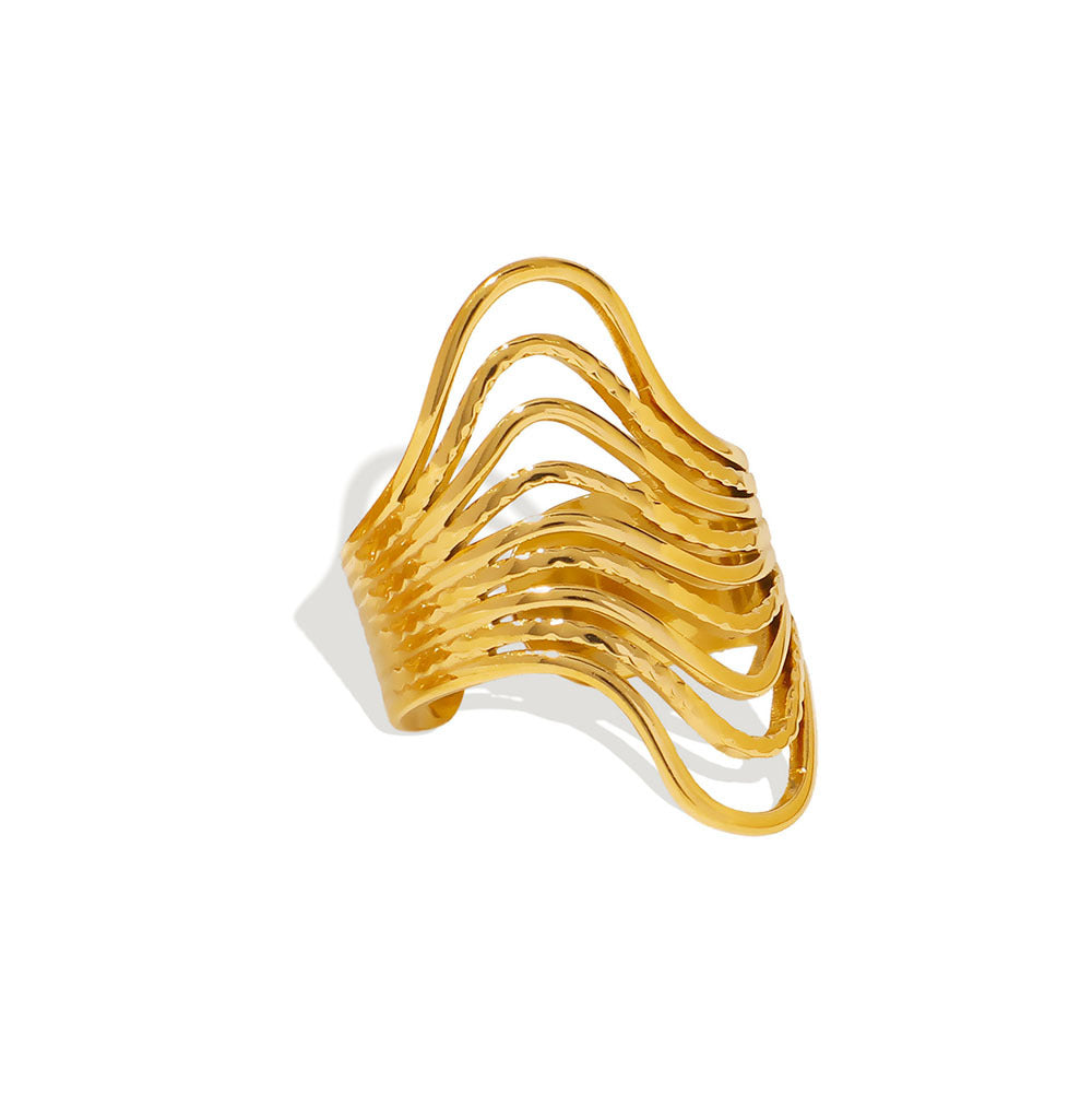 Trendy Unisex 18K Gold Plated Stainless Steel Irregular Wave U-Shape Geometric Ring
