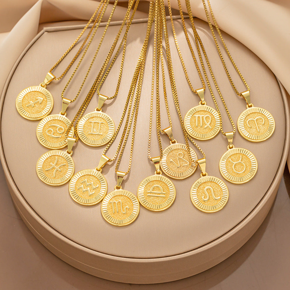 Fashionable Zodiac and Letter Shape Polished Titanium Steel Necklace for Women with O-Chain