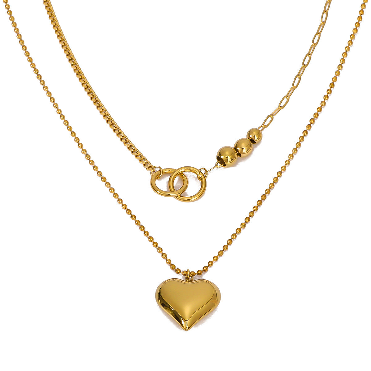Collana con Pendente a Cuore Minimalista in Acciaio al Titanio con Placcatura in Oro 18K su Catena in Acciaio Inossidabile da Donna