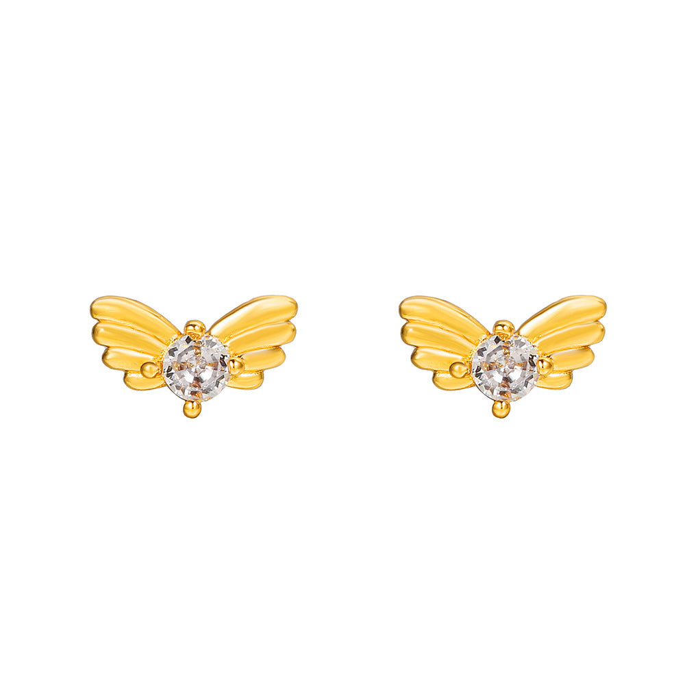 Gold Plated Brass Cubic Zirconia Butterfly Hand Bird Heart Stud Earrings