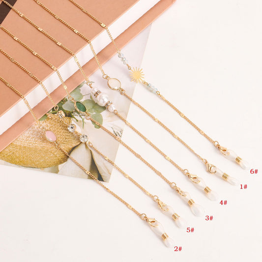 Colorful Imitation Pearl and Cubic Zirconia Inlaid Alloy Mask and Eyeglass Chain