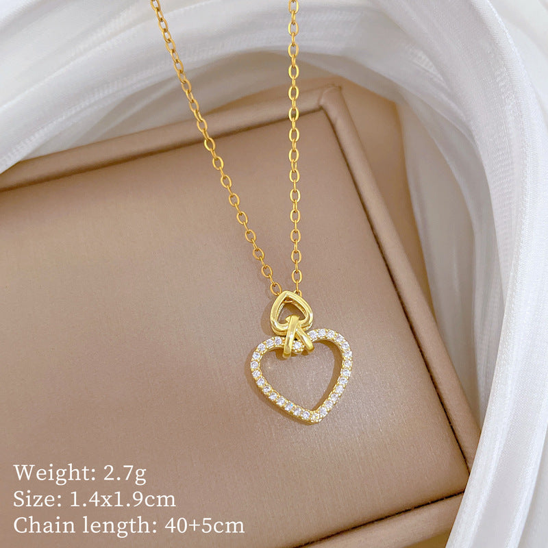 Sweet Heart Geometric Rhinestone Titanium Steel Necklace for Unisex