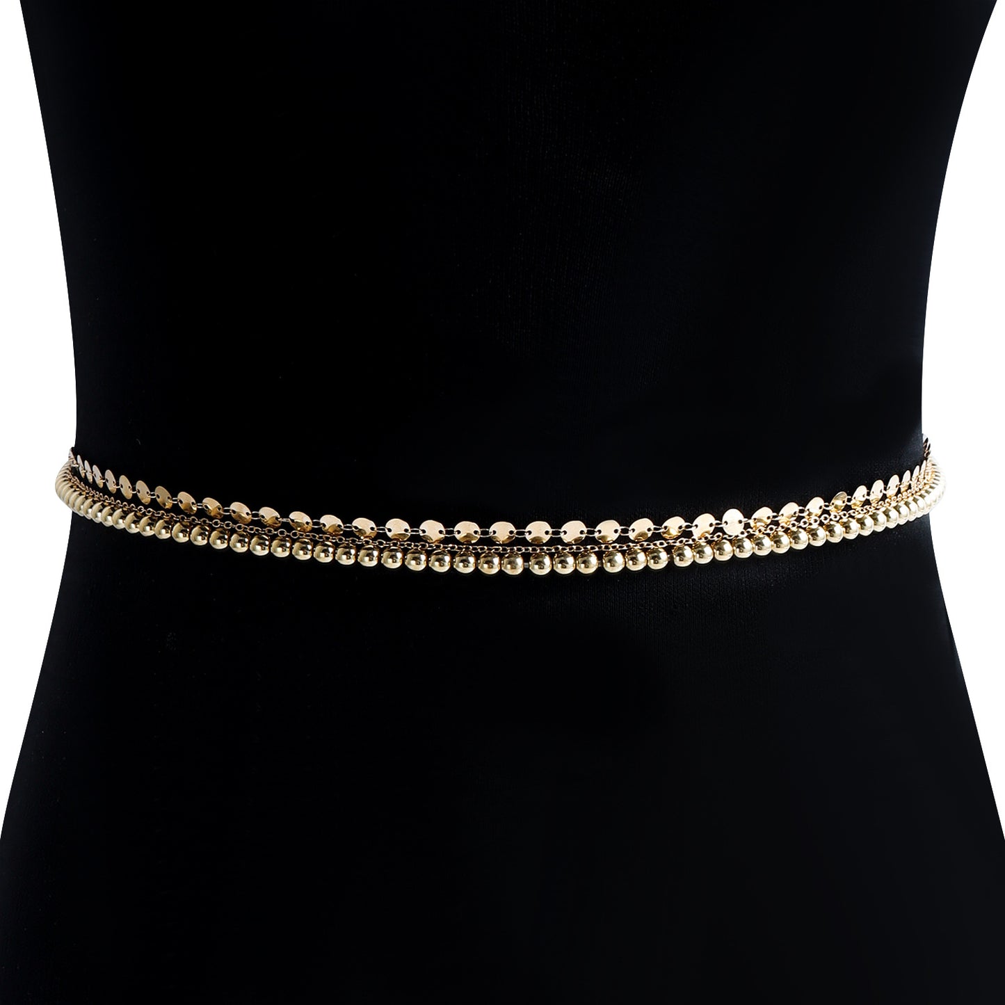 Minimalist Punk Multi-Layer Beaded Waist Chain for Women with Metallic Finish