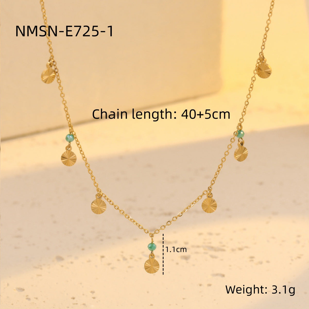 Fashionable OL Style Round Disc Pendant with Crystal Embellishments and Fringe Detail Stainless Steel Necklace for Women