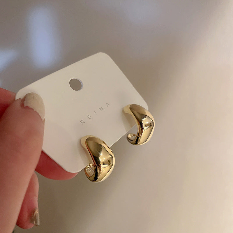 Orecchini da Donna a Cerchio Geometrico in Metallo e a Perno a Cuore, Stile Vintage con Finitura Placcata