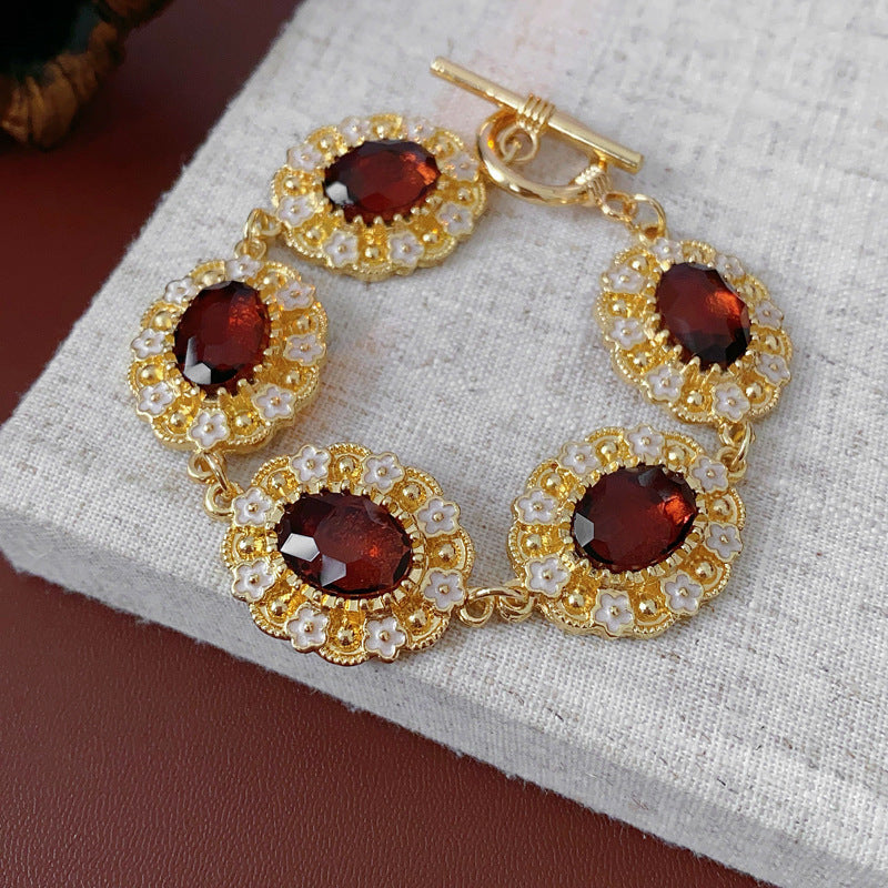 Set collana pendente ovale floreale vintage con orecchini e bracciale per donna, gioielli placcati in lega