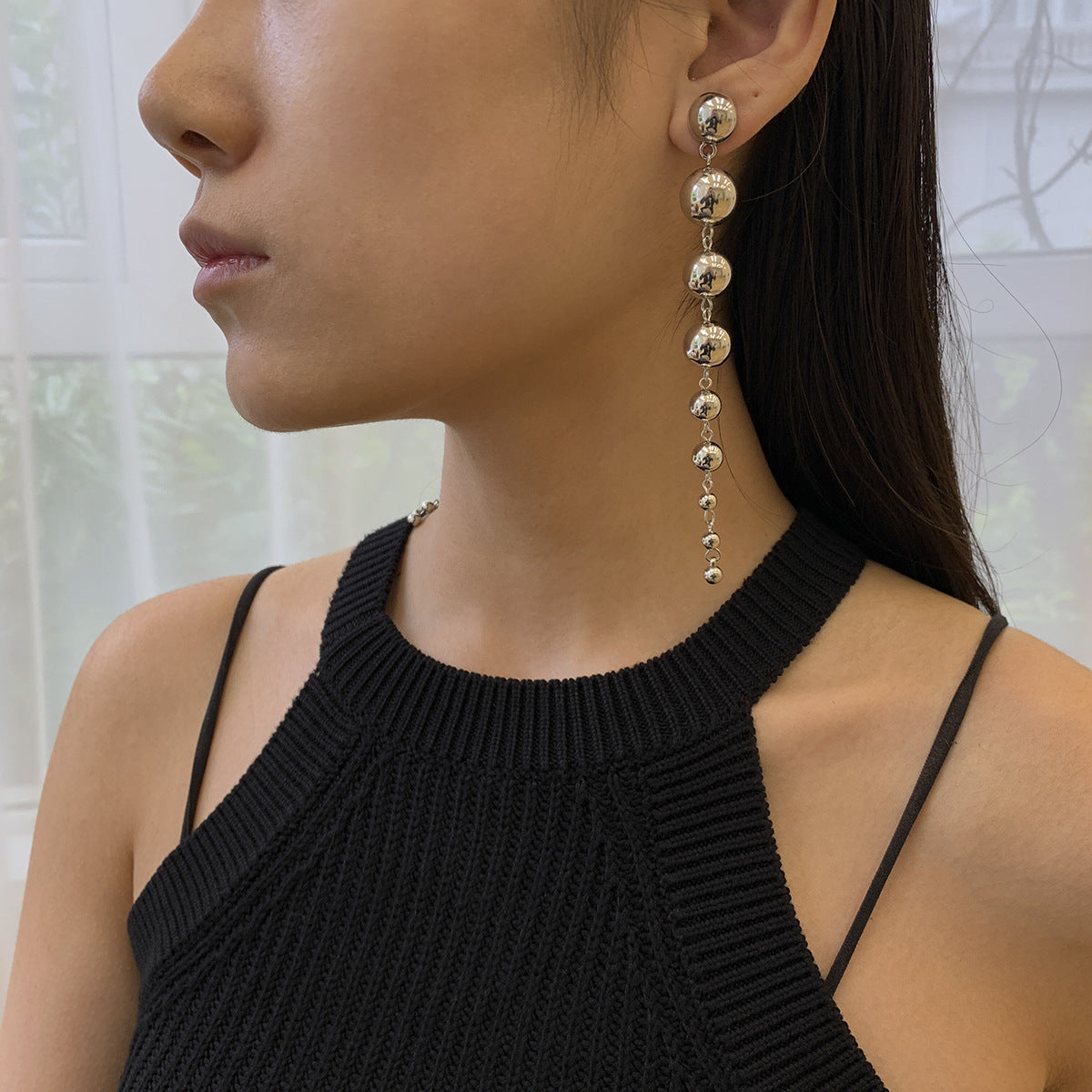 Minimalist Geometric Letter Metal Beaded Earrings for Women