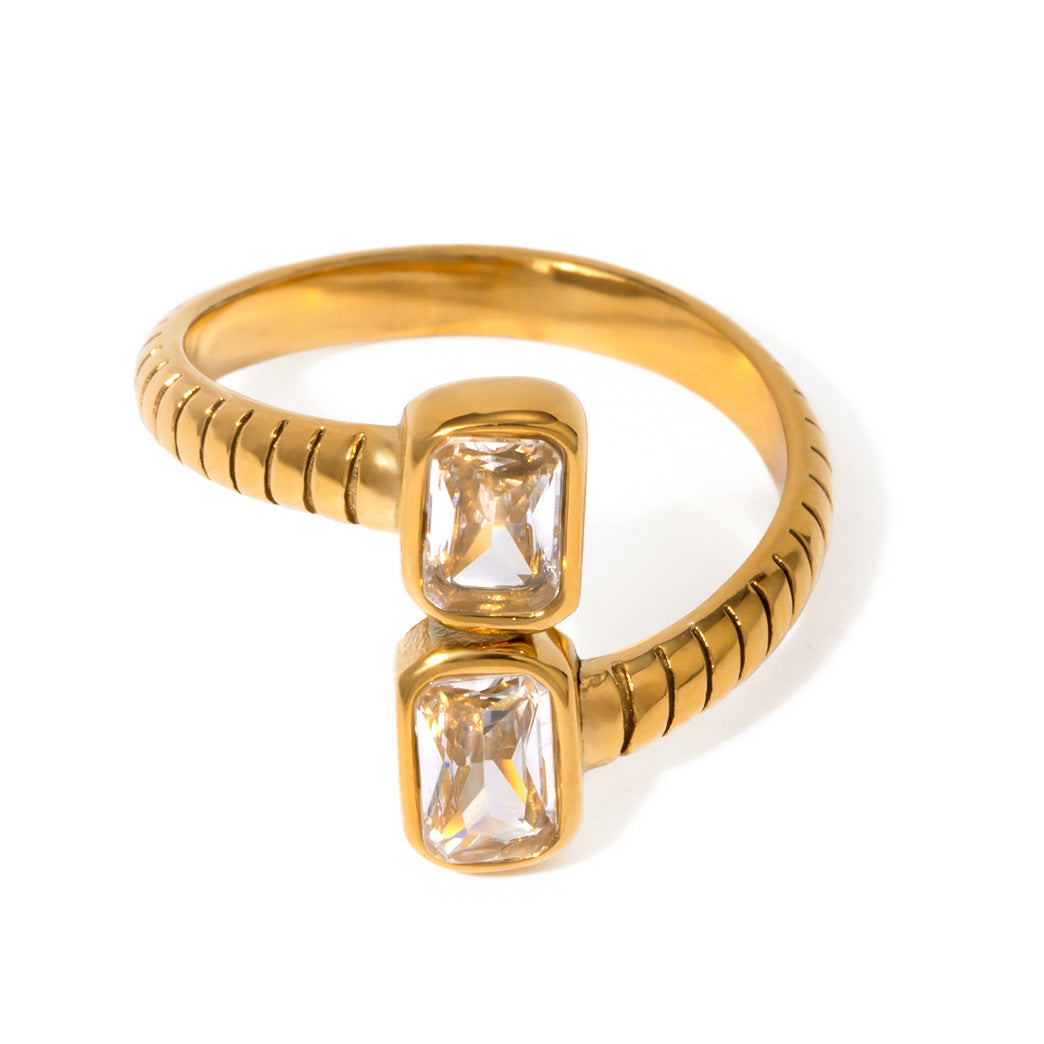 Elegant Stainless Steel Rhinestone Open Ring for Women with Plated Finish Minimalist Fashion Accessory