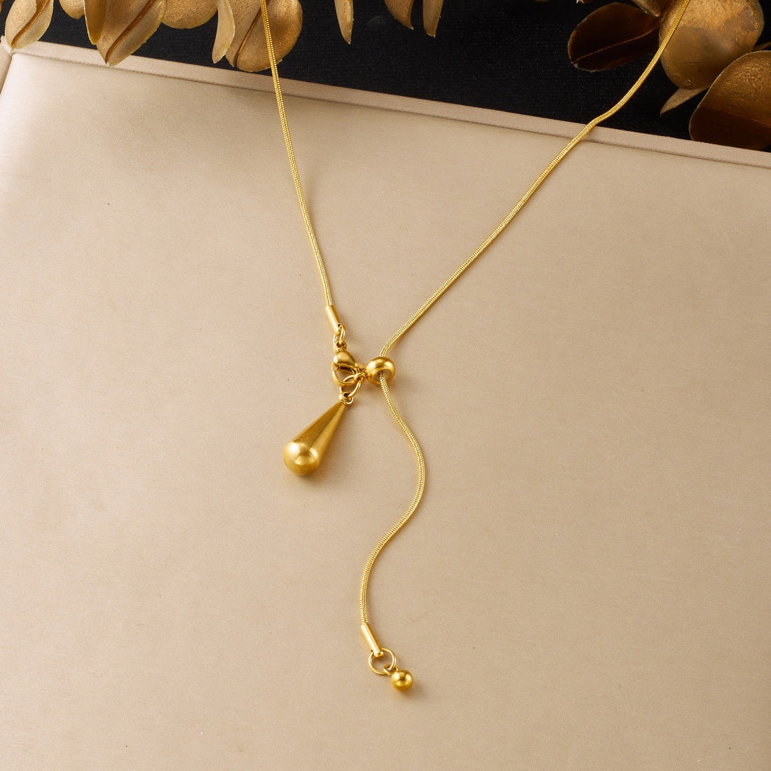 Minimalist Gold Plated Stainless Steel Teardrop Tassel Necklace