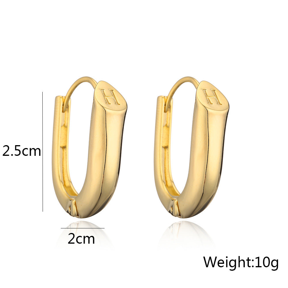 14K Gold Plated Geometric U-Shaped Brass Earrings with 925 Sterling Silver Posts for Women