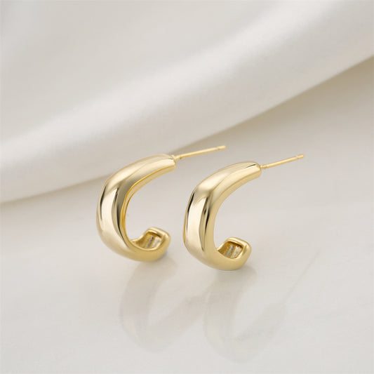 Pendientes geométricos minimalistas de cobre con baño de oro de 14 quilates y postes de plata de ley 925 para mujer