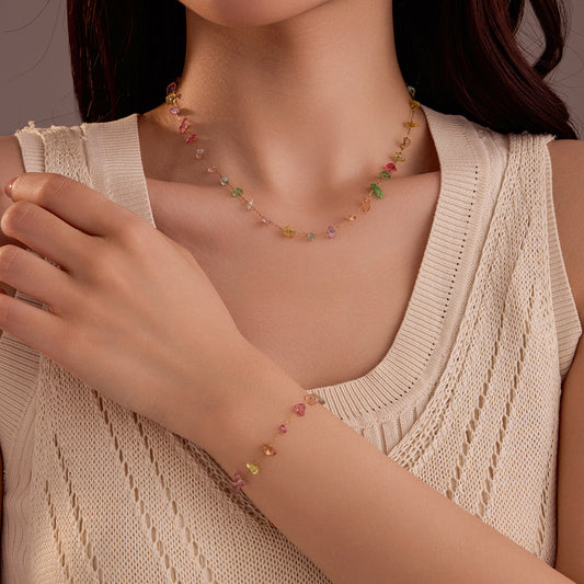 Collana di perline in pietra naturale colorata, alla moda e minimalista, per donne, placcata in acciaio inossidabile con lunghezza regolabile