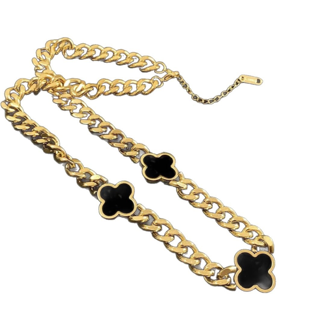 Vintage Luxury Gold Plated Titanium Steel Floral Pendant Necklace for Women