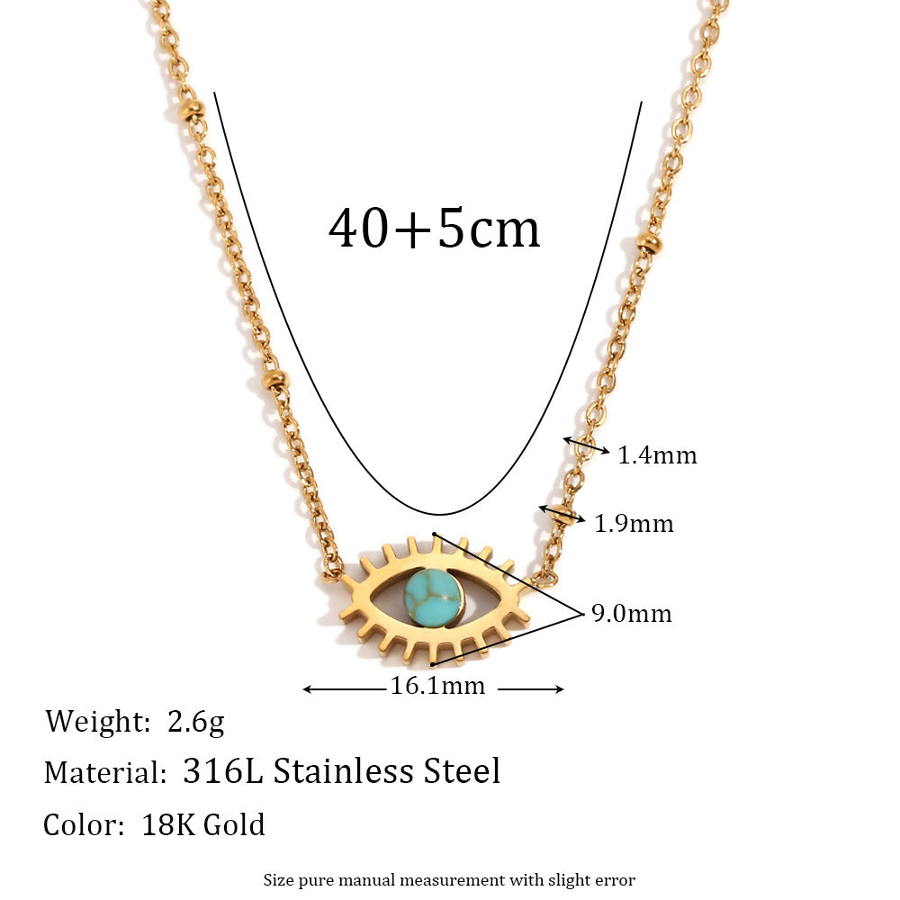 Vintage Palace Style Geometric Stainless Steel 18K Gold Plated Necklace for Women with Natural Stone and Shell Pendant
