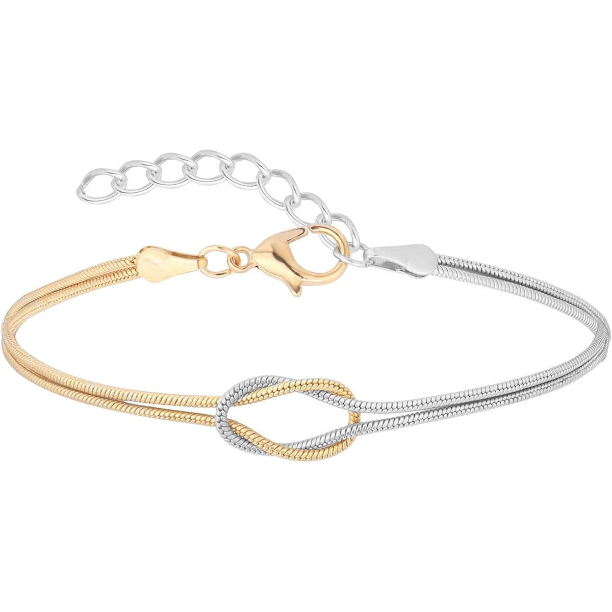 Minimalist Polished Stainless Steel Snake Chain Bracelet with Geometric Knot Design for Women