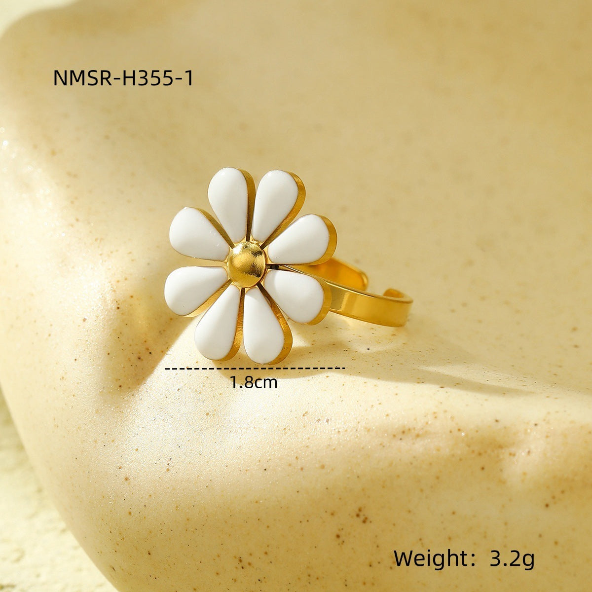 Anillo minimalista de acero de titanio con forma de margarita para mujer con acabado esmaltado, joyería de moda hipoalergénica y resistente a la decoloración