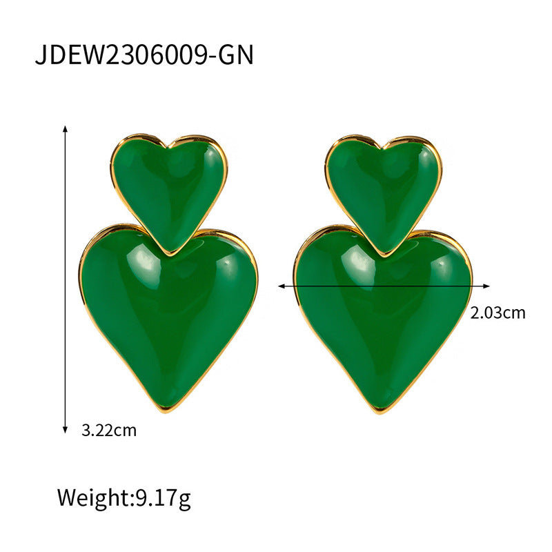 Minimalist 18K Gold Plated Heart Enamel Drop Earrings Stainless Steel Fashion Jewelry for Women