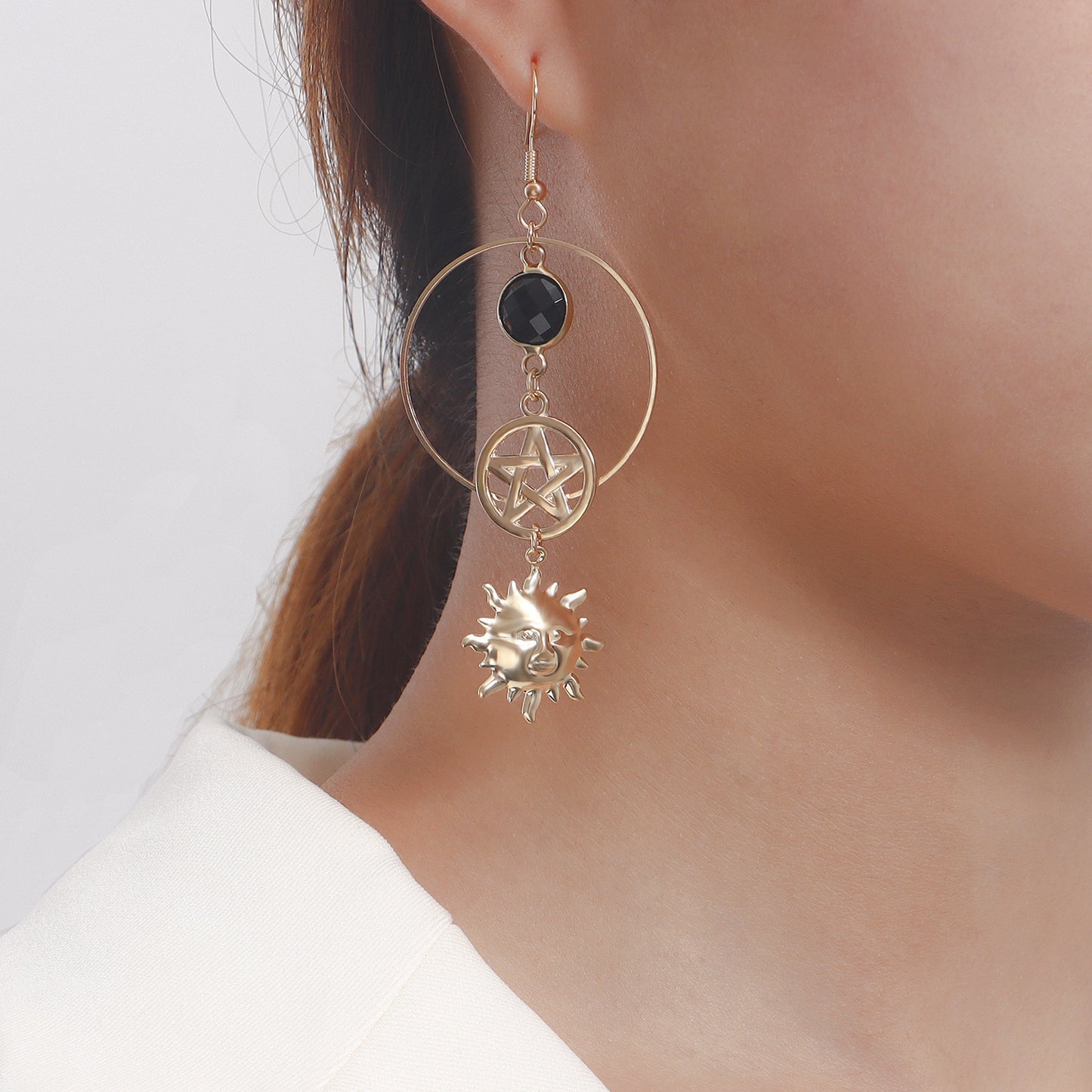 Minimalist Geometric Sun Star Crescent Moon Earrings in Alloy with Plated Finish for Women