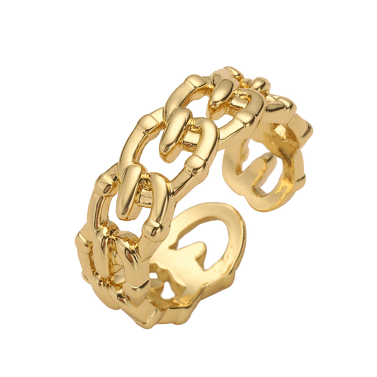 Anello Aperto Geometrico Minimalista da Donna in Ottone Placcato Oro con Design a Intaglio Irregolare