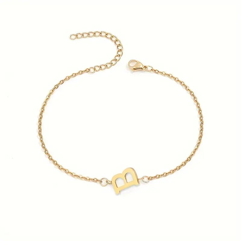 Braccialetto Minimalista con Lettera in Acciaio Inossidabile Placcato Oro Unisex A-Z