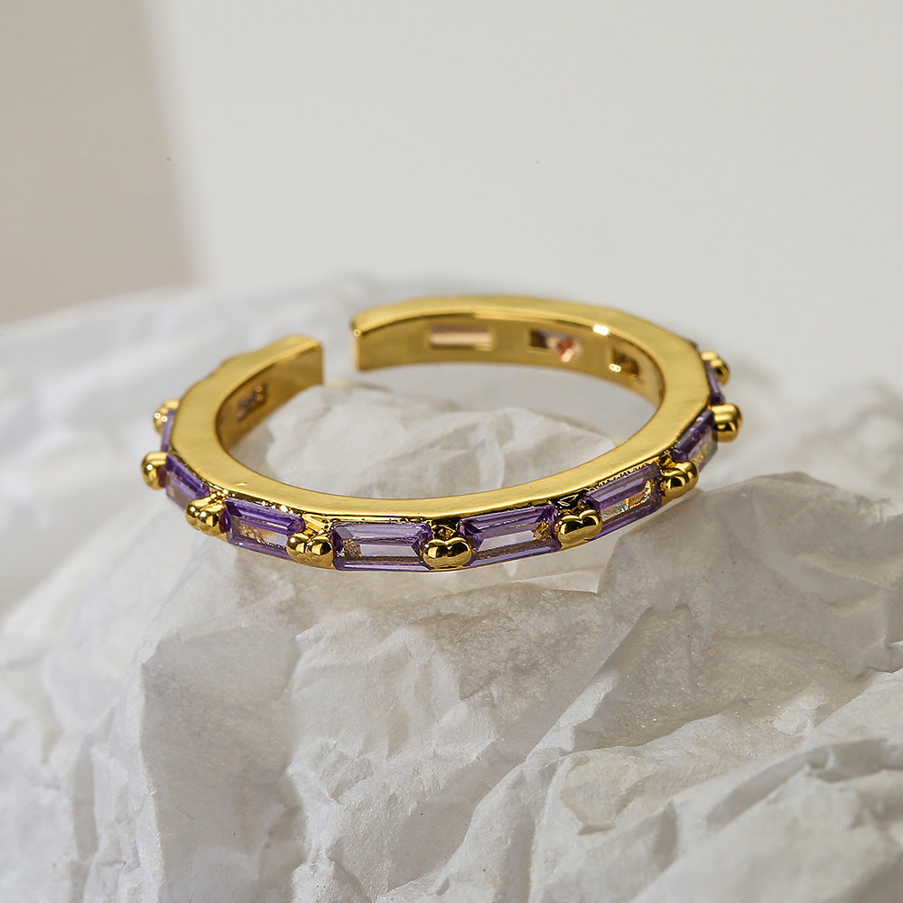 Anello Minimalista Geometrico in Rame con Zirconia Micro-Pavé da Donna, Accessorio di Moda Elegante Regolabile